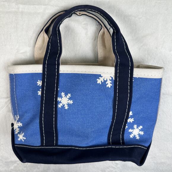 L.L. Bean Handbags - LL Bean Boat & Tote Blue with White Snowflake Canvas Double Handle Mini Tote Bag
